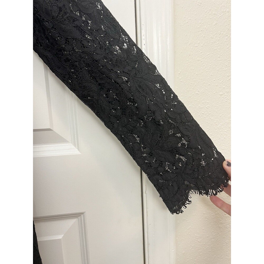Whimsigoth Black Crochet Floral Lace Long Sleeve Midi Dress Sz  L Beaded Siryun - Picture 9 of 16